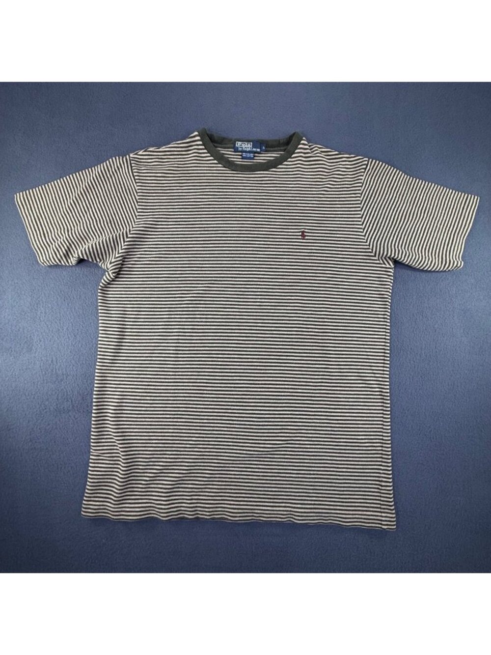 VTG Polo RL Striped Green/Cream Crewneck Polo Short Sleeve Golf Shirt Mens L EUC
